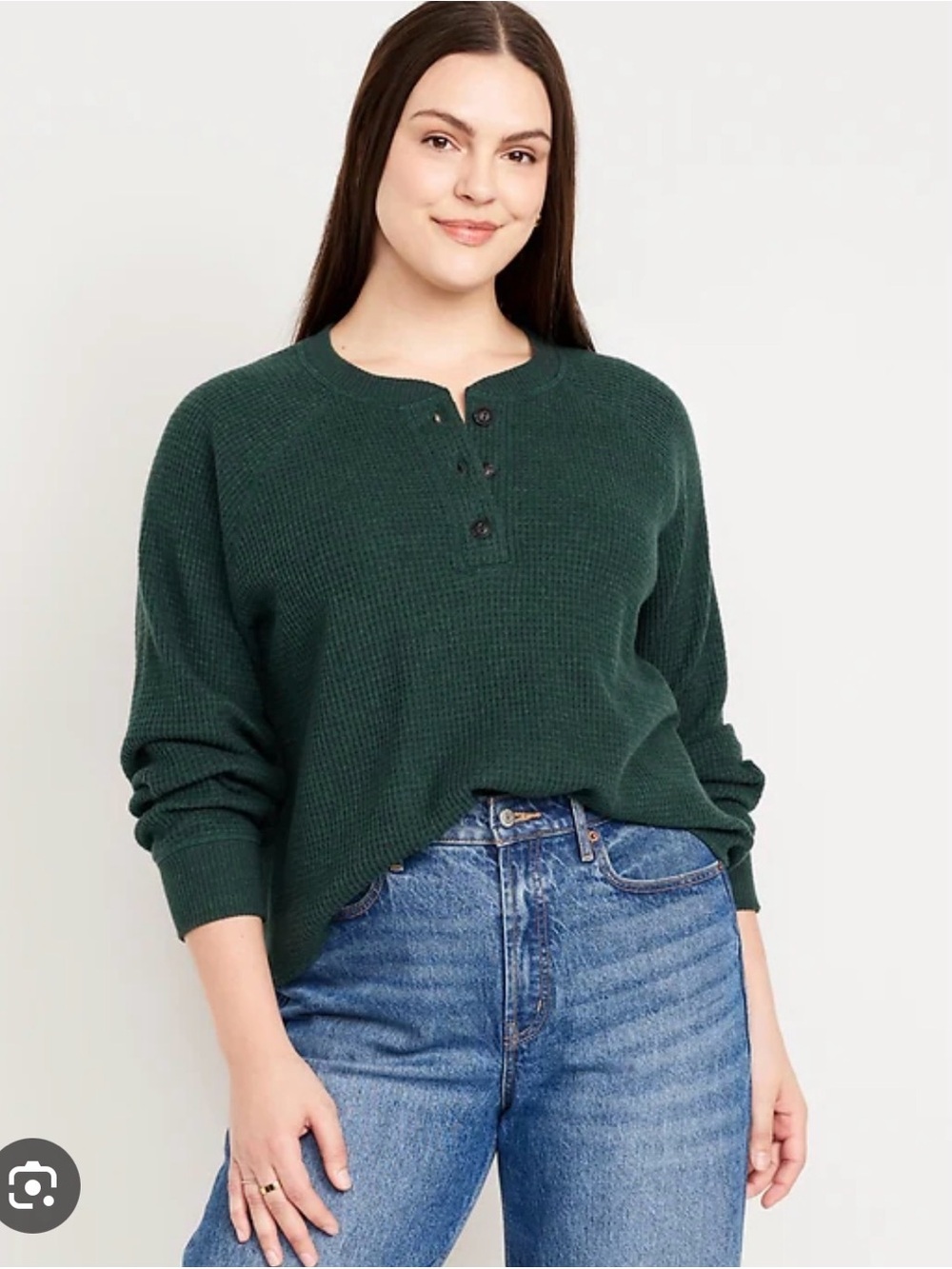 OLD NAVY Women’s Waffle Knit Henley Top Dark Green Size Large Long Sleeve Cozy